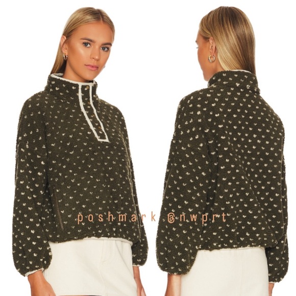 THE GREAT🏕️ Countryside Sherpa Heart Sweater Pullover Jacket Olive Green 0 XS - Picture 13 of 13